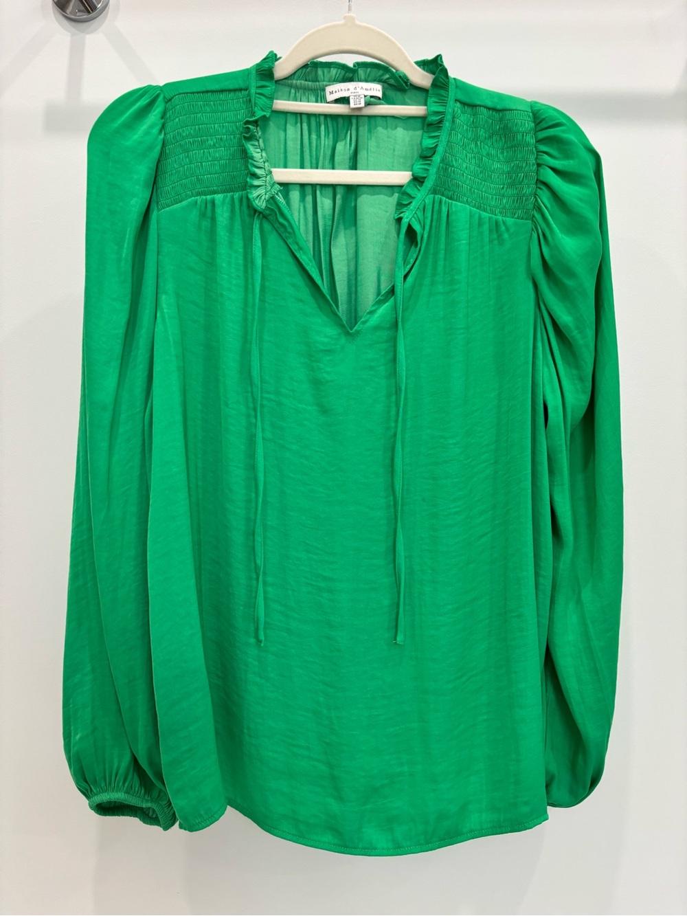 Madewell V-Neck Peasant Blouse in Bright Green
